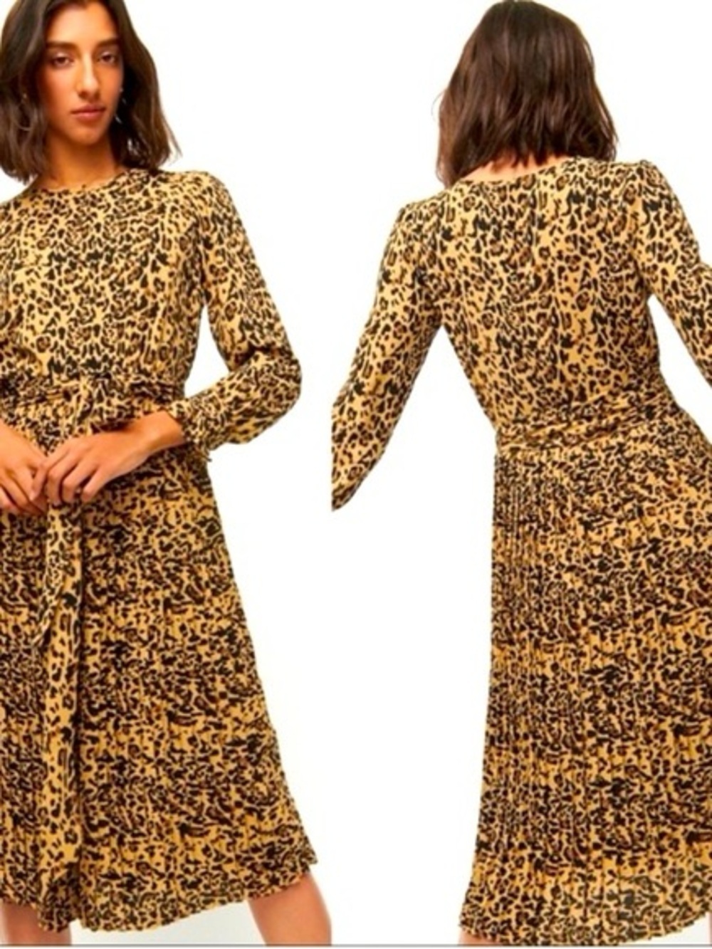 J. Crew Leopard Print Long Sleeve Midi Dress - Tan & Black